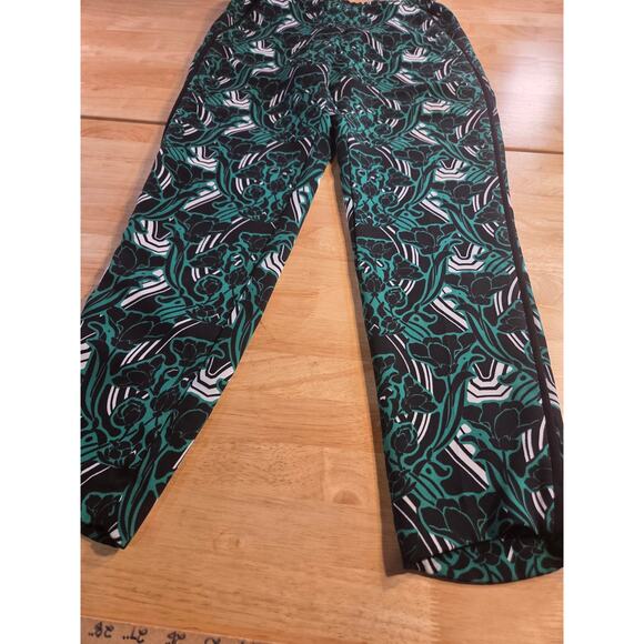 J. Crew Green Black White Abstract Tuxedo Pants Side Piping Size 6 Polyester - Picture 2 of 13